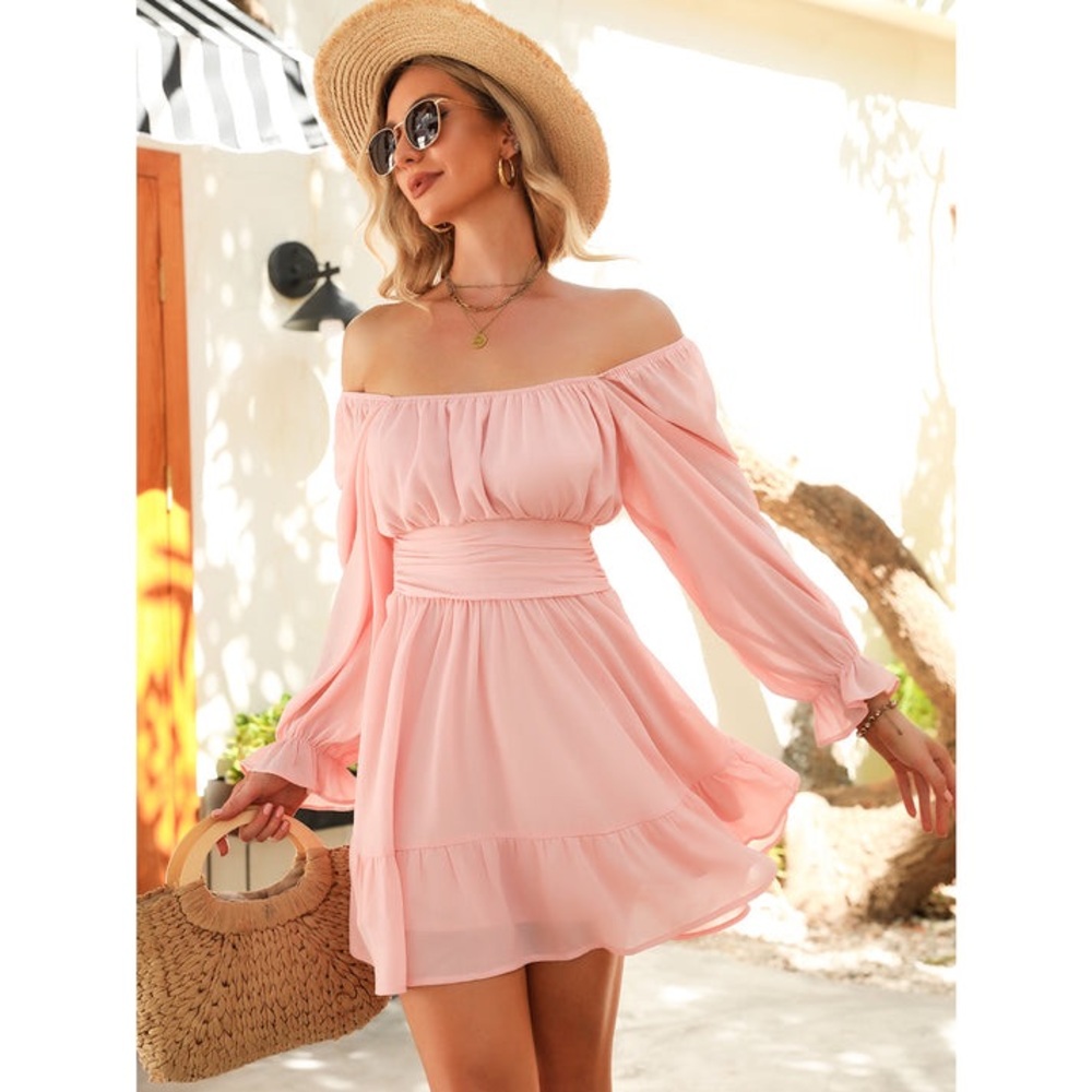 Elegant Pink Off-Shoulder Dress Exlura dress size Medium